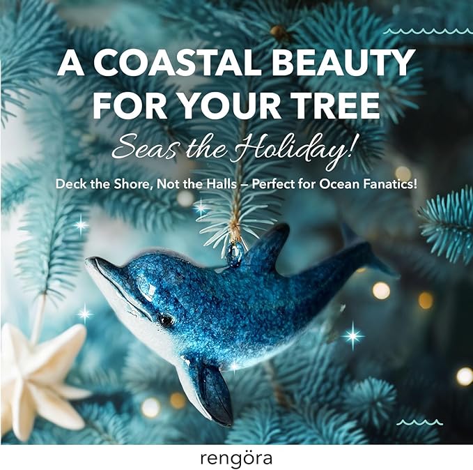 Hand-Painted Beach Christmas Ornament – Coastal Tree Decoration for Ocean Lovers – Unique Nautical Ornament for Christmas Tree or Stocking Stuffer Gift (Solo Dolphin)