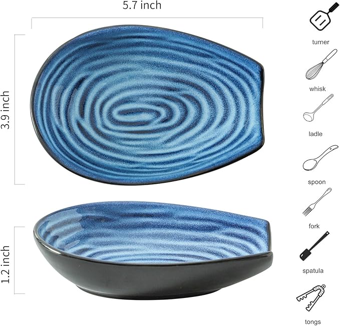 Hasense Spoon Rest for Stove Top - Blue Swirl Pattern Spoon Holder for Stove, Heat-Resistant Spoon Rest for Kitchen Counter, Ceramic Cooking Utensil Rest Ladle Holder for Spatula or Tong, 5.7 Inch