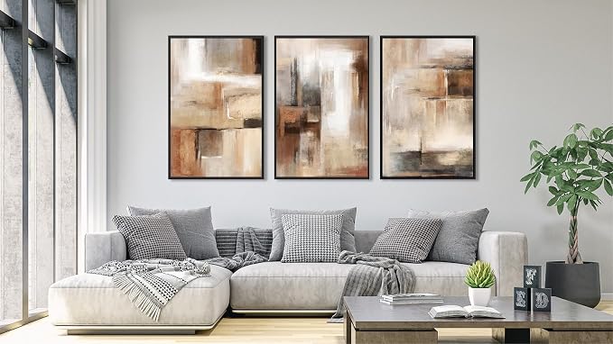ASDCEUTICALS Large Canvas Wall Art - Brown and Beige Abstract Pictures for Living Room Vintage Wall Decor Retro Rustic Paintings Black Float Framed for Bedroom Dinning Room 20" X 28" X 3 pcs