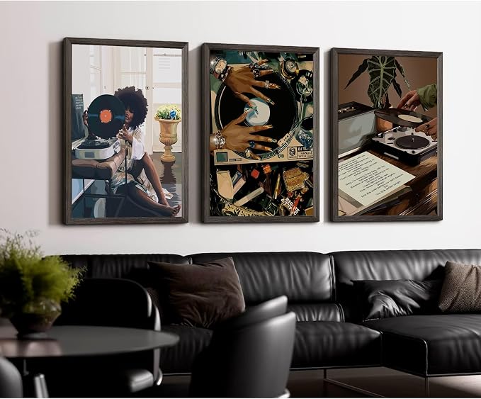 Black Woman Wall Art African American Women Canvas Wall Decor Black Girl Poster Fashion Female People Wall Art Feminine Abstract Pictures Boho Prints for Bedroom Bathroom 16x24 Inch Framed Set of 3