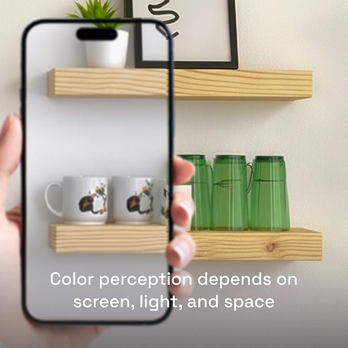 Solid Wood Floating Shelves for Wall 20 Inch Natural Wood, Wooden Shelf | Real Wood, 20 Inches Wide, Wall Mount, Light Oak, Kitchen Bathroom Bedroom, Rustic , Natural Oak Finish, 20W × 6.7D, Set of 2