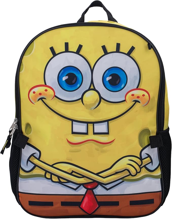 AI ACCESSORY INNOVATIONS Sponge Bob 5 PC Backpack Set, Girls & Boys Big Face School Bag 16” with Front Zip Pocket