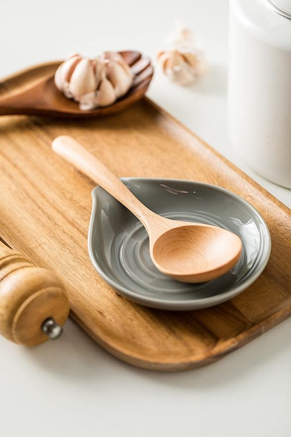 LAUCHUH Spoon Rest, 5 inch Large Spoon Holder for Stove Top Heat-Resistant Ceramic Spoon Rest for Kitchen Counter, Spoons, Ladles, Tongs, Farmhouse Kitchen Decor, Spatula Holder Set of 2, Grey