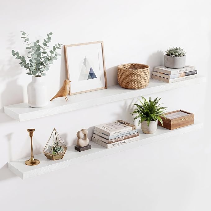 Acovy 55in Long Floating Shelves for Wall Set of 2, Wood Wall Shelves for Bathroom Bedroom Kitchen Living Room Laundry Room, Modern Floating Shelf for Home Decor