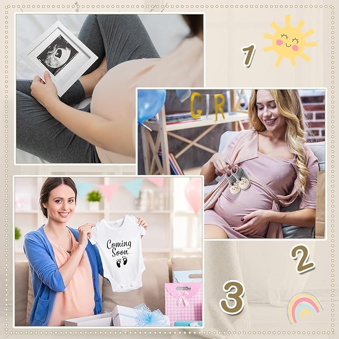 Canlierr 9 Pcs Pregnancy Announcement Set Pregnancy Reveal Ideas Felt Letter Board Baby Bodysuit Booties Photo Frame Bear Plush Wood Blocks for Coming Soon Baby Announcement(Black)