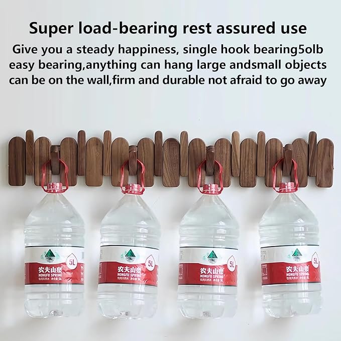 Wall Mounted Coat RackHooks Piano Key Hangers Natural Solid Wood Hanger Non-Woven Fabric Clothes Hangers for Closet, Kitchen, Bedroom, Bathroom, Entryway (Moon-Walnut, 12 Hooks)