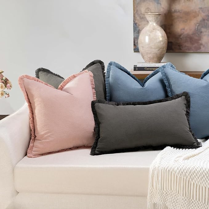 ZWJD Pillow Covers 22x22 Set of 2 Dusty Pink Throw Pillow Covers with Fringe Chic Cotton Decorative Pillows Square Cushion Covers for Sofa Couch Bed Living Room Farmhouse Boho Decor
