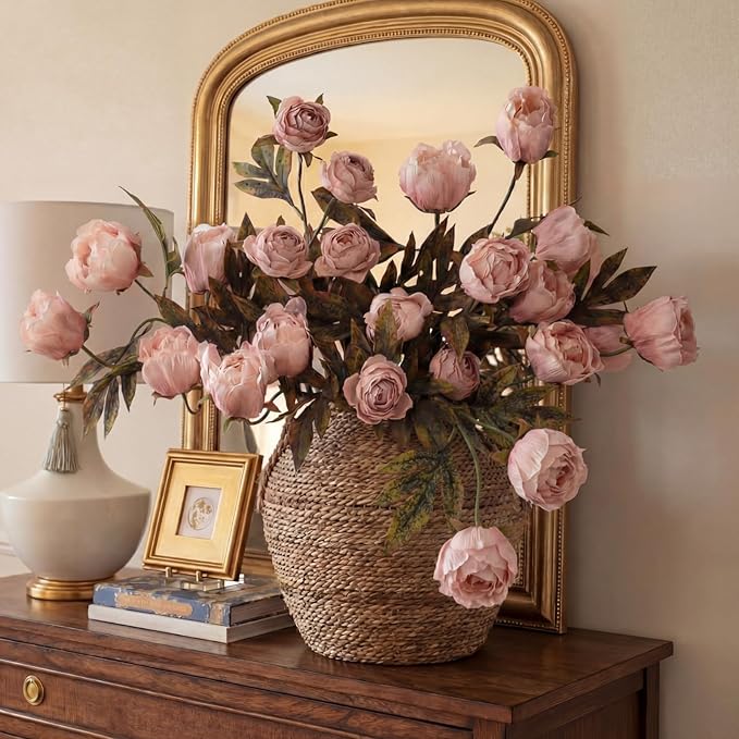 Thiccywoov 12 Pcs Faux Peony Stems Flowers Bulk Vintage Artificial Silk Peonies Stems Real Look Fake Peonies Branches for Vase Filler DIY Bouquet Centerpieces Home Indoor Outdoor Decorations