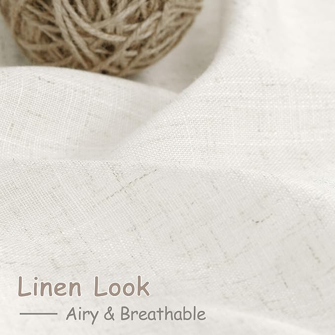 Extra Long Beige White Linen Curtains 132 Inch for Living Room 2 Panels Set Rod Pocket Back Tab Light Filtering Semi Sheer Curtain Privacy Floor to Ceiling High Ceiling Drapes for Farmhouse 52x132