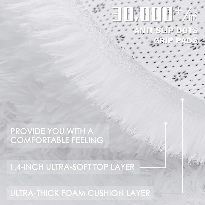OLANLY 3x6 Machine Washable Runner Rugs for Hallway, Soft Fluffy Shaggy Bedside Rugs for Bedroom, Living Room, Indoor Floor Carpet for Kids Girls and Boys, Nursery Rooms, Home Decor Aesthetic, White