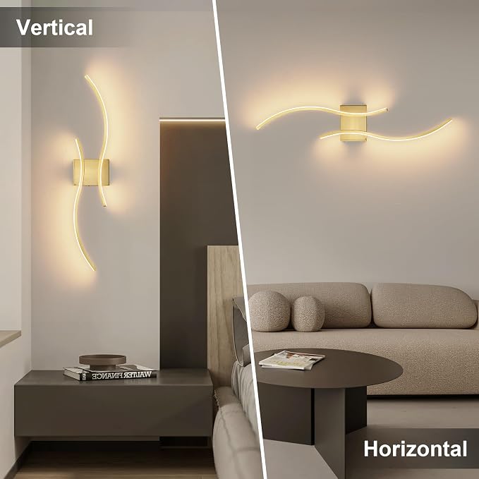 Battery Operated Wall Sconces Set of Two with Remote Control, Battery Wall Light, Stepless Colors 3000K-6000K & Dimming, Brass Rechargeable Wall Sconces for Living Room, Hallway, Bedroom, 31.5 Inch