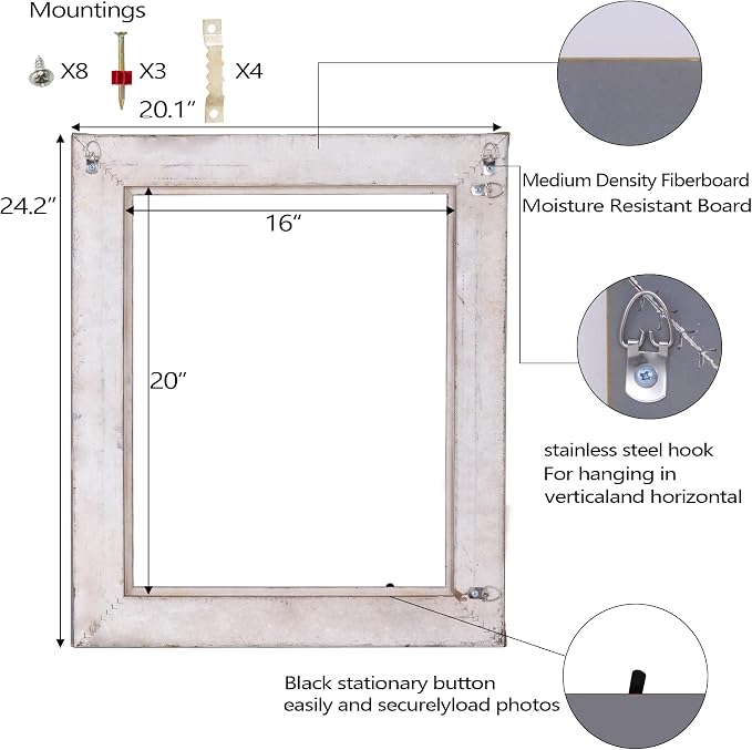 ArtXO Ornate Wooden Brown Gold 16x20 Picture frames, Picture Frame for Photo Frame,Canvas Frames,Art Panels Frame,Paintings,Artwork,Corner Ornaments Gold Frames,16x20 Frame without Acrylic Glass and Backing
