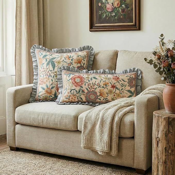 bilin gaier Vintage Linen Throw Pillow Cover,28"x12"-Flowershadow A | Designer Rectangular Pillow Cover,Concealed Zipper Design,Floral Pattern,Sofas,Bedroom,Living Room,Lounge Chairs