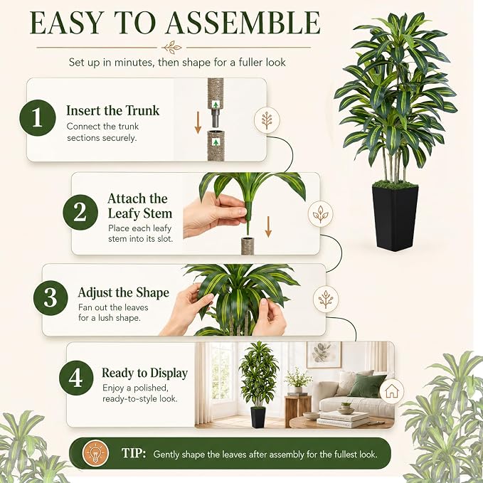 Dracaena Plant Artificial Tree 5Ft Tall Fake Tropical Floor Plants Potted (Real Touch) Artificial Silk Tree Leaf Faux Trees Black Tall Planter for Home Office Living Room Indoor Outdoor Decor