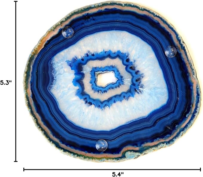 JIC Gem Extra Blue 4-5" Dyed Color Natural Agate Coasters Polished Geode Stone Coasters Agate Slices Set of 4 with Protective Rubber Bumper Home Decorative