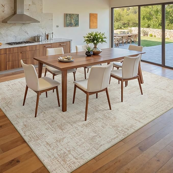 6x9 Area Rugs for Living Room Washable Rug: Anti-Skid Abstract Modern Living Room Rug Soft Thin Carpets Indoor Floor Non-Shedding Carpet for Bedroom Dining Farmhouse Nursery Home Office Beige White