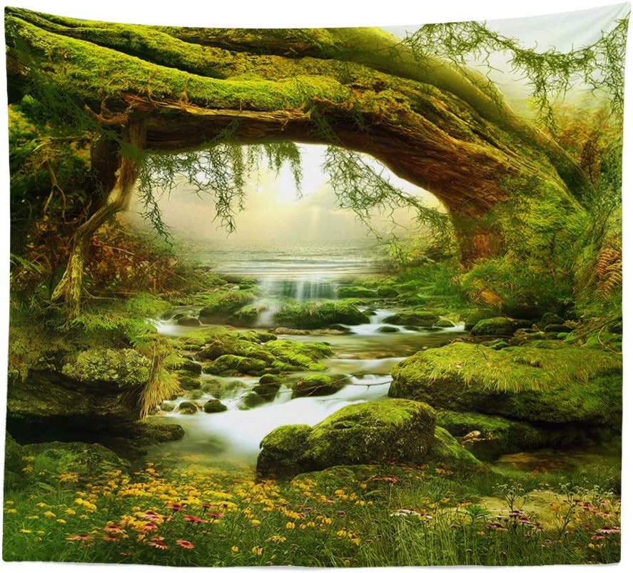 Llamazing Forest Landscape Home Decor - Living Room & Bedroom Magic Tapestry (Sunlight&Creek, 60''L51''W)