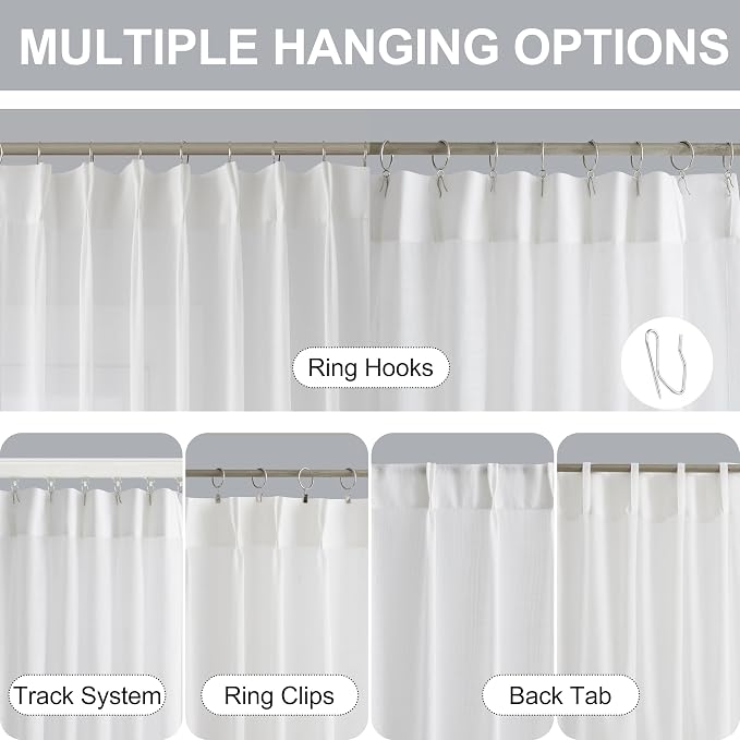 Vision Home White Pinch Pleated Sheer Curtains 95 inches Soft Linen Textured Farmhouse Rustic Light Filtering Panels,Window Treatment Drapes with Hooks & Back Tab for Living Room Bedroom, 60"Wx95"Lx2