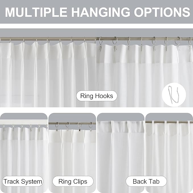 Vision Home White Pinch Pleated Sheer Curtains 84 Inches Soft Linen Textured Farmhouse Rustic Light Filtering Drapes,Window Treatment Panels with Hooks & Back Tab for Living Room Bedroom, 40"Wx84"Lx2