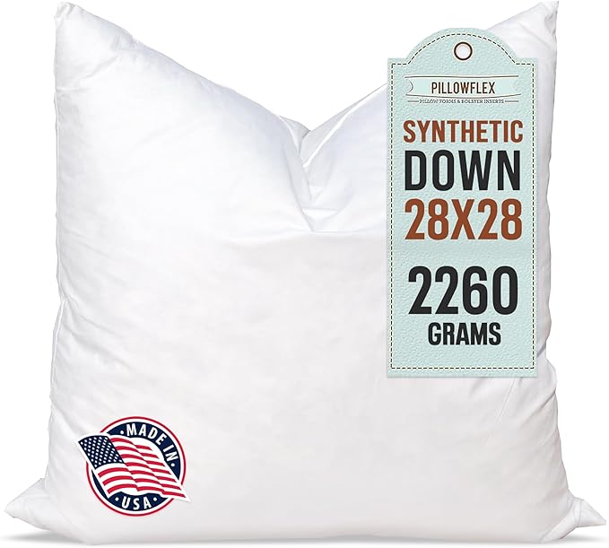 Pillowflex Synthetic Down Pillow Insert - 28x28 Down Alternative, Ultra Soft Large Square European Throw Pillow, Couch Euro Sham, Bed - 1 Decorative Form