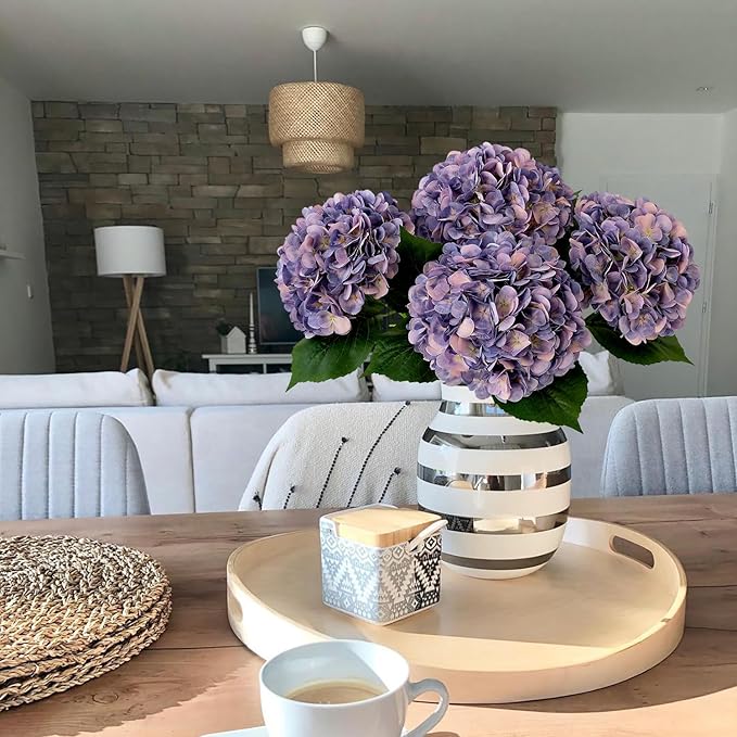 JINWOE 4Pcs Puple Artificial Silk Hydrangea Flowers,22" Silk Faux Hydrangea Bouquet for Home Table Centerpieces Wedding Garden Party Decoration