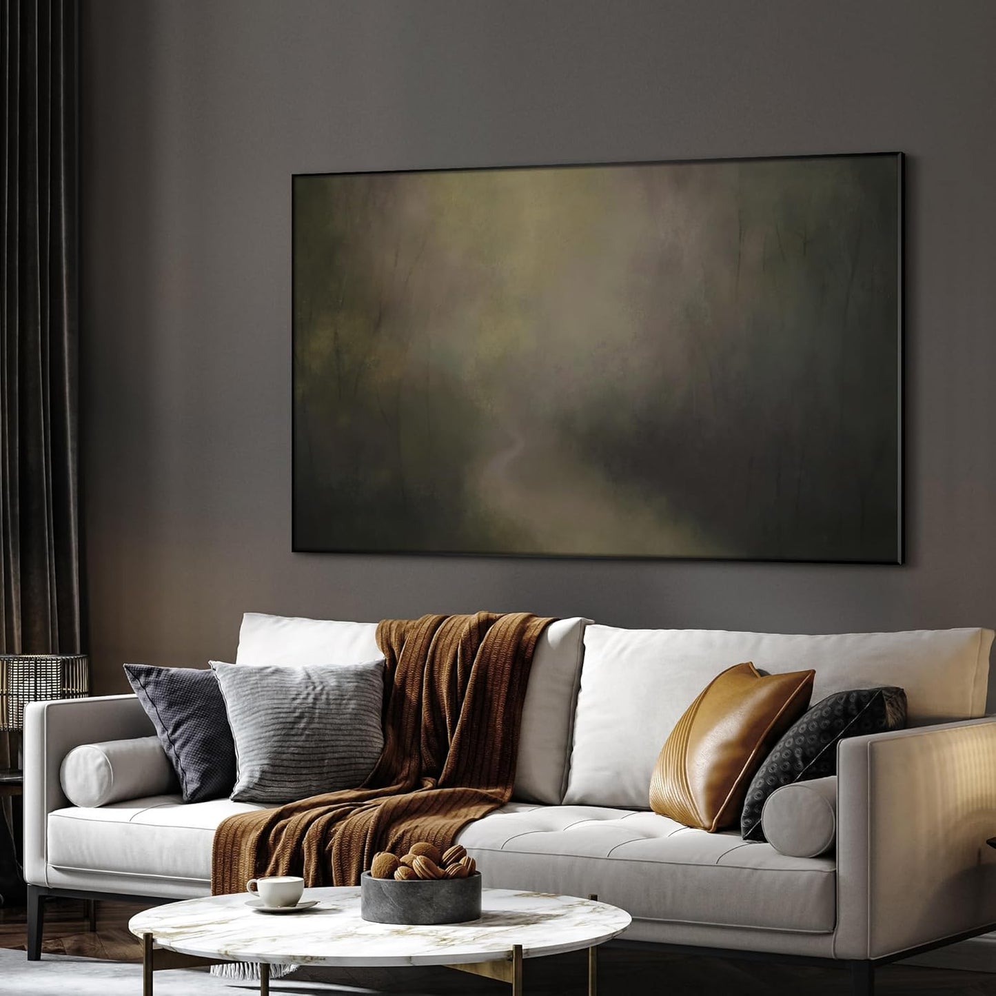 SIGNWIN 36"x60" Extra Large Framed Wall Art Muted Forest Path Soft Misty Woodland Scene Illustration for Home Living Room Bedroom Decor (Frame Assembly Required)