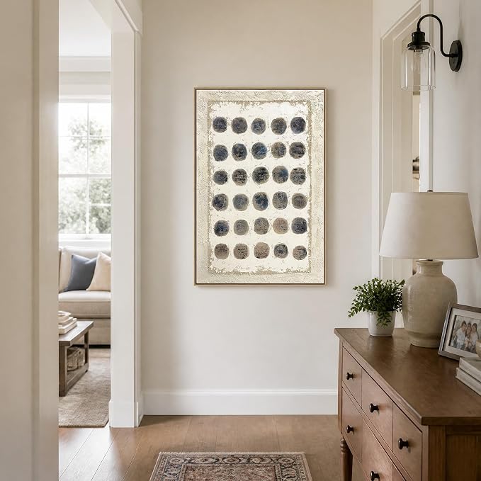 SAFERRYHOME Abstract Hand Painted Neutral Wall Art, 24"x36" Framed | Large Minimalist Textured Framed Canvas Wall Decor, Neutral Geometric Circle Painting Artwork for Home Office Living Room