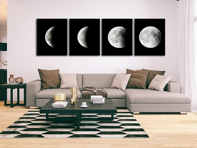 Wieco Art Moon Canvas Prints Wall Art Space Pictures Paintings Large Modern Gallery Wrapped Black and white Abstract Sky Giclee Artwork on Ready to Hang for Living Room Bedroom Home Office Decor