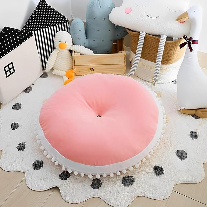 Large Floor Pillow Kids Round Floor Cushion Seating Pink | 35 inch Big Circle Pillow, Round Pillows Seating for Children, Oversized Mat for Reading Nook Teepee Playroom Canopy