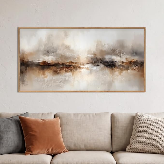 Large Abstract Brown Pastel Framed Canvas Wall Art,Neutral Black Gray Wall Decor,Modern Brush Stroke Painting,Minimalist Textured Artwork for Living Room,Bedroom,Dining Room,Office -20"x40"x1