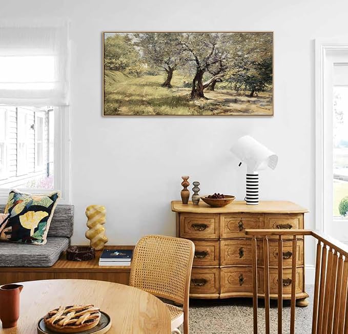 DJSYLIFE Framed Olive Grove Wall Art, Vintage Landscape | 20x40 Inch Tree Canvas Print, Solid Wood Frame, Ready to Hang, Farmhouse Decor for Living Room, Bedroom, Above Bed