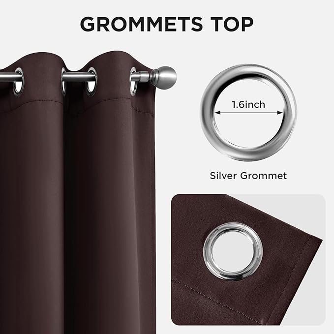 Joydeco Blackout Curtains 72 inches Long 2 Panels Set, Thermal Insulated Long Curtains & Drapes 2 Burg, Room Darkening Grommet Drapes for Bedroom Living Room Windows (W42 x L72 Inch, Chocolate)