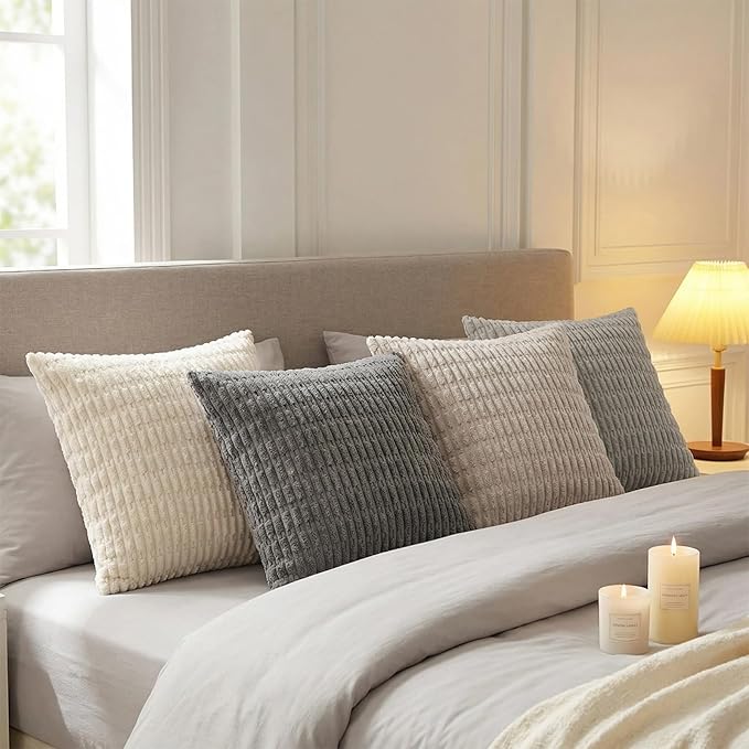 Fancy Homi 4 Packs Decorative Throw Pillow Covers for Living Room Couch Bed, Modern Farmhouse Boho Home Décor Accent Cushion Case, 12" x 12" (Pack of 4), Grey Series