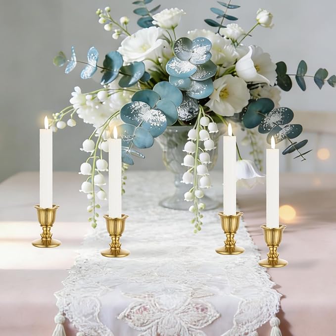 Vintage Brass Candlestick Candle Holders, Taper Gold Candle Stick Victorian Style for Dinner Room Table Centerpiece Wedding Reception Christmas Fireplace Decoration Home Decor Set of 6