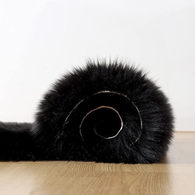 Faux Fur Rug 2 x 3 ft Sheepskin Shaggy Fuzzy Black Area Rug Super Soft Fluffy Plush Carpet for Bedroom Living Room Sofa Floor Kids Room Bedside