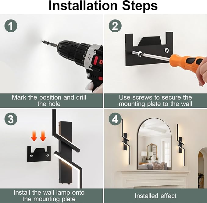 Rechargeable Wireless Wall Sconces, Modern Wall Sconces Set of 2, Battery Operated LED Wall Lights with Remote, 3000K-6500K Dimmable Black Wall Sconce, No Hardwiring for Bedroom Living Room Hallway