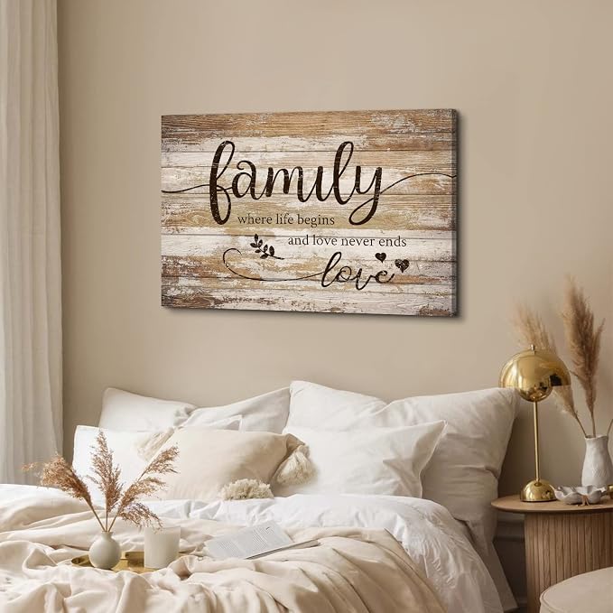 Large Family Canvas Wall Art for Kitchen Living Room Bless This Home Wall Decor Rustic Vintage Signs Pictures Farmhouse Family Painting Prints Christian Artwork Bedroom Office Home Decorations 24x36”