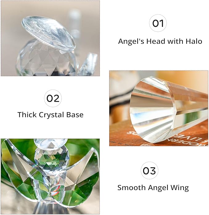 HDCRYSTALGIFTS Set 2 Crystal Angel Figurine for Mom Women, Glass Guardian Angels Ornaments Statues Holding a Heart Home Table Decoration Collectible (Clear,4.5''and 3'')