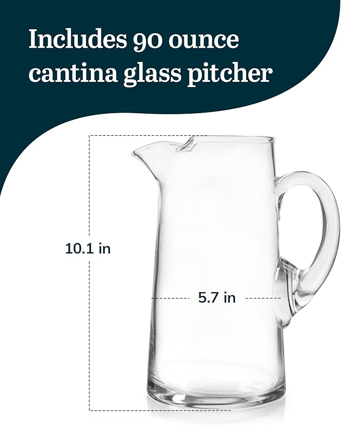 Libbey Cantina Clear Glass Pitcher, 90 Oz, Modern, Elegant Glass Pitcher for Cocktails, Iced Tea & More, Handblown Beverage Serveware for Parties