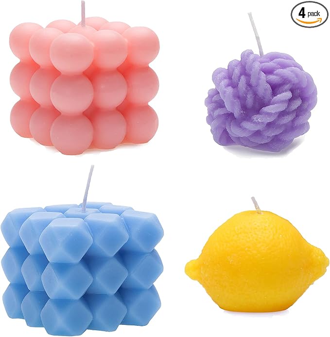 Bubble Candle, 4pcs Cube Soy Wax Bubble Candles Scented Aesthetic Bubble Candle Set for Home Bedroom Decor Birthday Mothers Day Gifts for Mom (Lemon Pack)