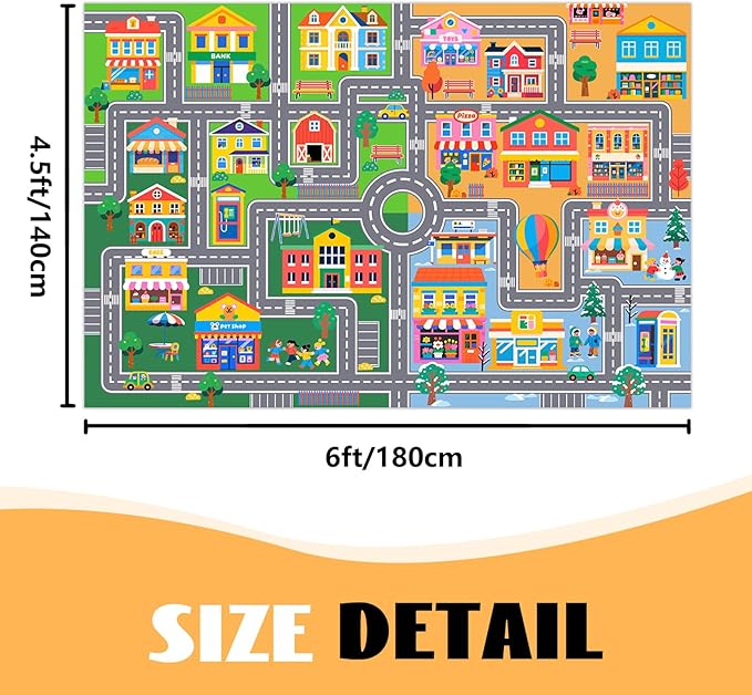 Car Rug Play Mat 4.5 x 6 Feet, Traffic Car Road Rug Educational Learning City Life Kids Rugs for Playroom Nursery Toddler Preschool Bedroom Living Room