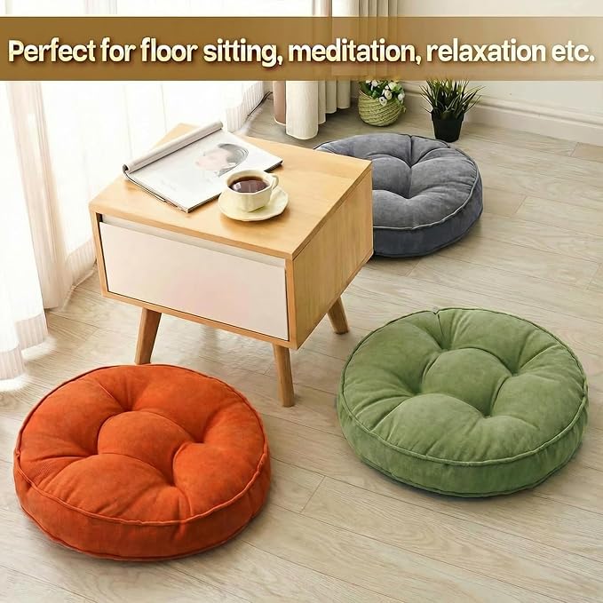 1 MIDDLE ONE Floor Pillow Set of 2, Memory Foam Floor Cushions for Adults, Large Meditation Pillow for Sitting, 22 x 22 Inches (Round | Green)