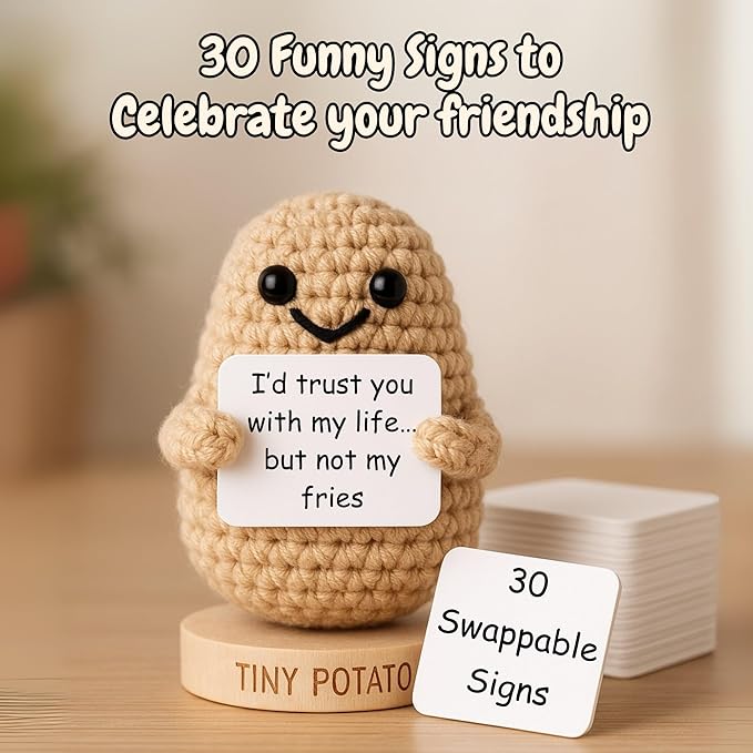 Funny Friendship Gift - Tiny Potato with 30 Sassy Messages for Women Friends Bestie BFF Coworkers - Best Friend Birthday Gifts for Women Sister | Positive Crochet Unique Present Idea for Mothers Day