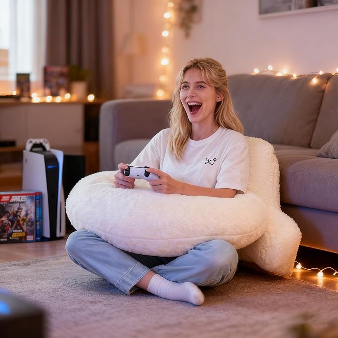 17" Reading Pillow for Bed,U Shaped Arm & Elbow Support,White Faux Fur | Backrest Supports Back,U Shaped Lap Pillow Cushions Arms,Elbows & Wrists,Plush Faux Fur for Reading,Gaming,Watching TV