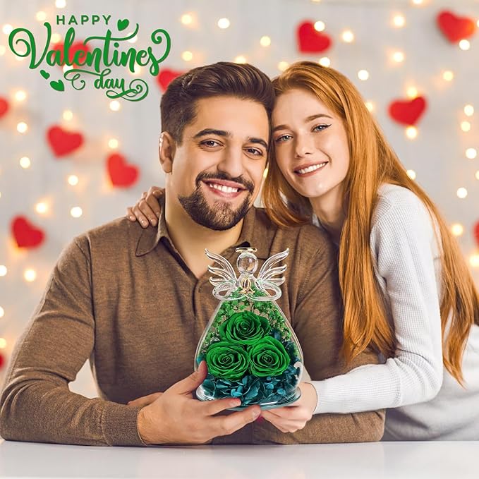 Beferr Mothers Day Mom Birthday Gifts for Women, Fresh Flowers for Delivery Forever Preserved Rose in Glass Angel Figurine, Anniversary Christian Real Rose for Grandma Nana Wife Mum from Daughter Son