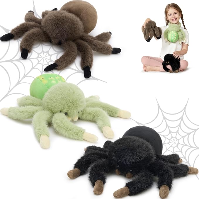 MorisMos 3 Pack Magnetic Foot Spiders Plush, Cuddly Adorable Spider Stuffed Animal Toys Set, Perfect Fun Gifts for Kids, Boys, Girls, Decoration, 8 Inch