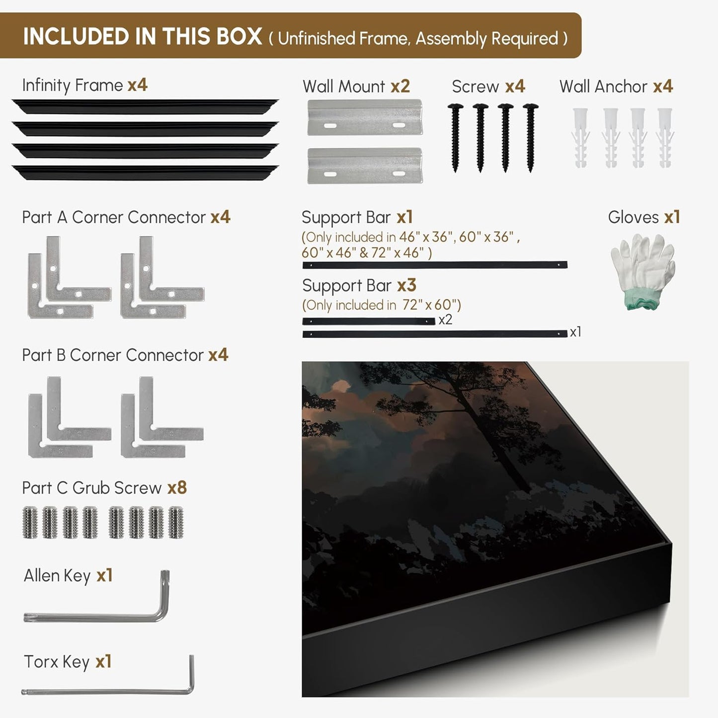 SIGNWIN 30"x60" Extra Large Framed Wall Art Silhouetted Trees at Dusk, Dramatic Forest and Cloudscape for Home Living Room Bedroom Decor (Frame Assembly Required)
