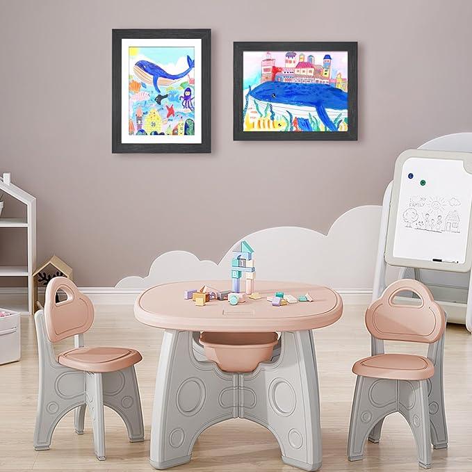 KINLINK 9x12 Kids Art Frame Set of 2, Solid Wood Kids Artwork Frames Changeable with Front Opening Hold 150 Pictures, Art Frames for Kids Art with Mat，without Mat 9x12 Picture Frame Black Wood