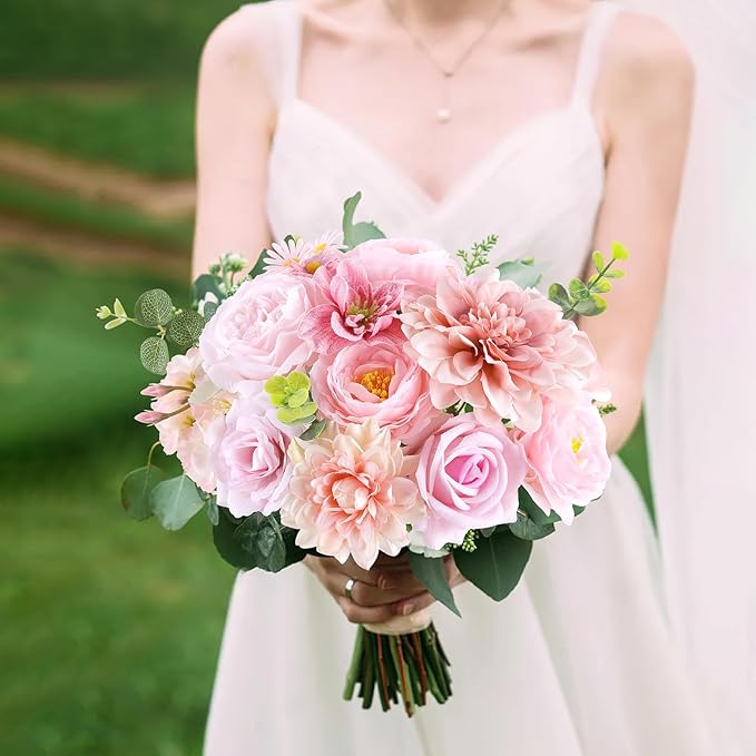 Rose Artificial Flowers Combo Fake Flowers Rose Silk Flowers with Stems for DIY Wedding Bouquets Centerpieces Arrangements Table Decor Valentine's Day Bridal Baby Shower Party Home Decor(Nude Pink)