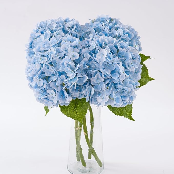 4 Pcs Blue Hydrangea Artificial Flowers 21" Real Touch Hydrangea Fake Flowers in Vase Latex Faux Hydrangea Flowers for Home Floral Arrangements Wedding Bouquets Kitchen Table Centerpiece Decoration